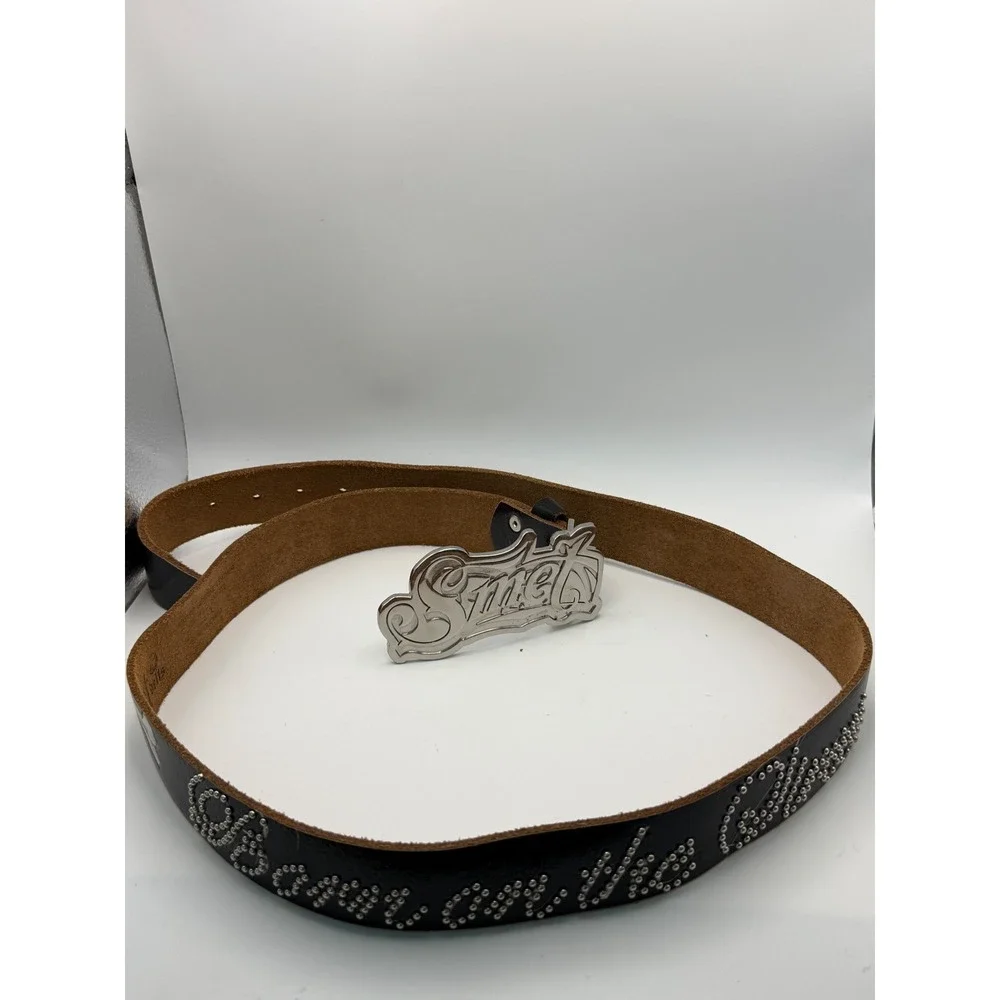 Smet Christian Audigier Leather Belt Skull Crossbones Studded Silver Buckle L
